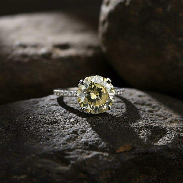10.50 ct DEW Champagne Moissanite Ring in Prong Set Certified Stone 18K Gold Plated Ver 18K Gold Plated