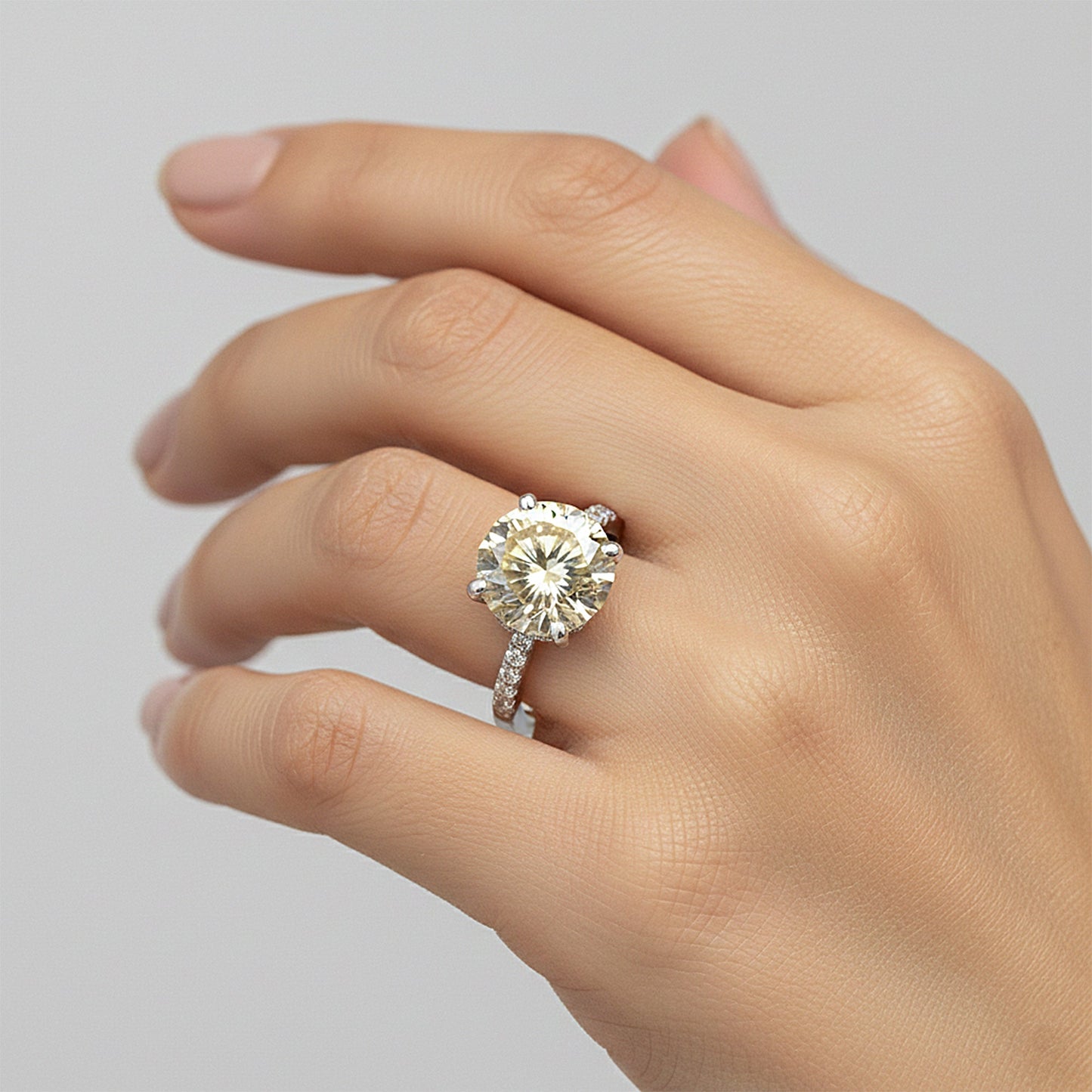 10.50 ct DEW Champagne Moissanite Ring in Prong Set Certified Stone 18K Gold Plated Ver 18K Gold Plated