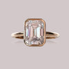 4.50 ct DEW Emerald Cut Off White Moissanite Ring in Certified Shine 18K Gold Plated Ve 18K Gold Plated
