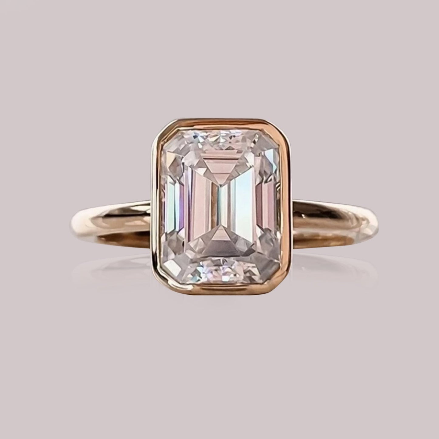 4.50 ct DEW Emerald Cut Off White Moissanite Ring in Certified Shine 18K Gold Plated Ve 18K Gold Plated