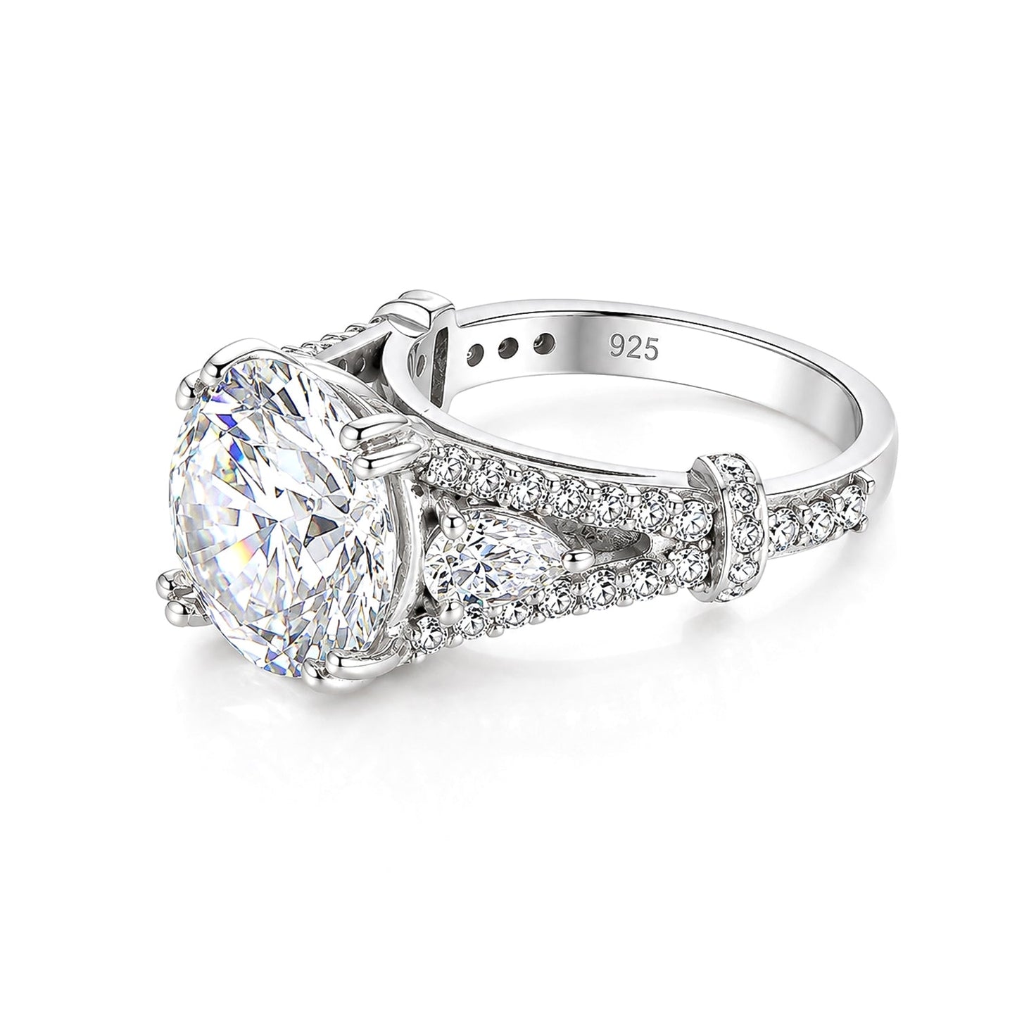 9.25ct DEW White Moissanite Round Solitaire Ring