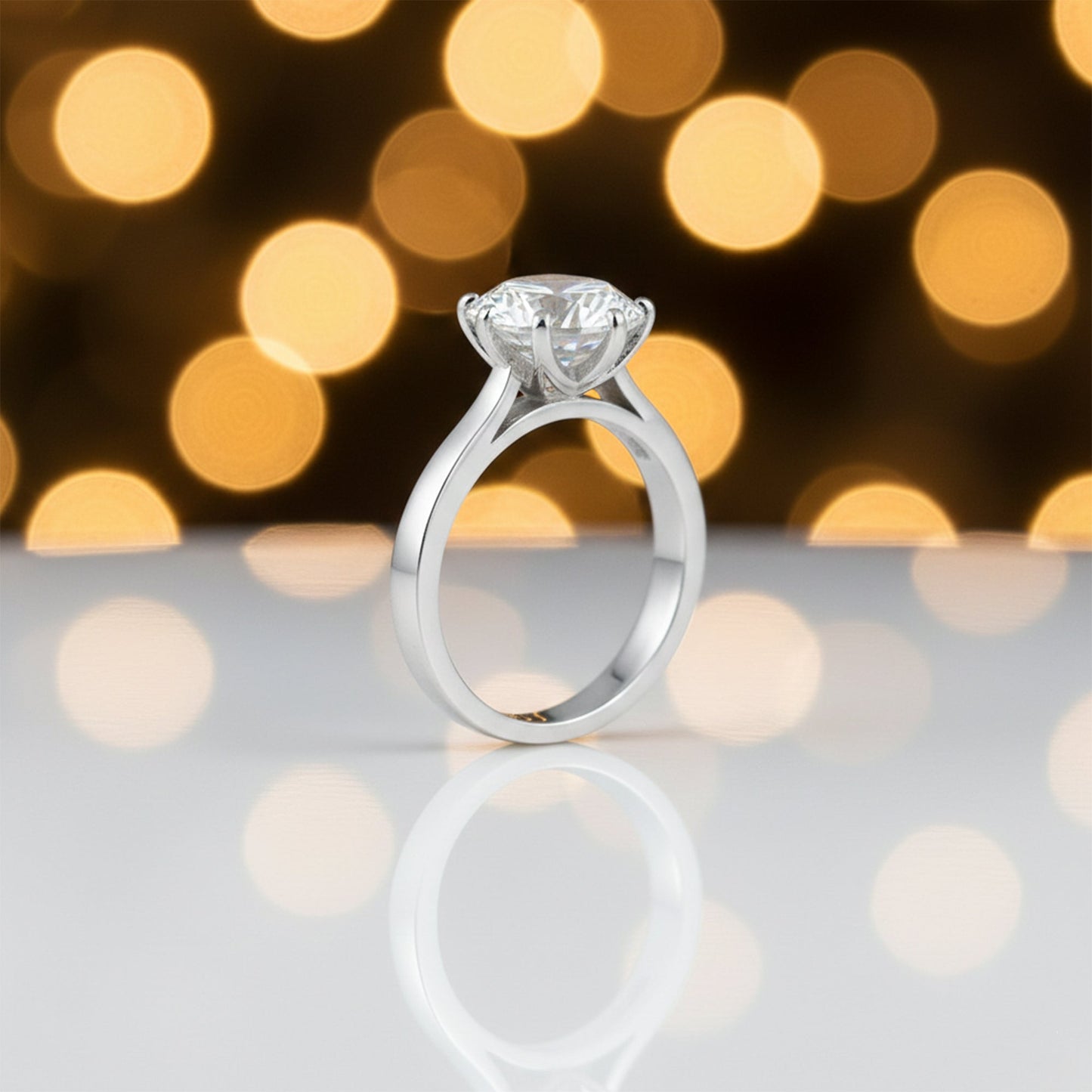 5.5ct DEW White Moissanite Round Solitaire Ring
