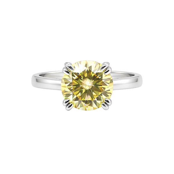 3.00 Ct Round Cut Champagne Lab Grown Diamond Ring — VS1 Clarity, 18k Gold Vermeil