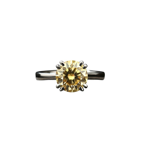 3.00 Ct Round Cut Champagne Lab Grown Diamond Ring — VS1 Clarity, 18k Gold Vermeil