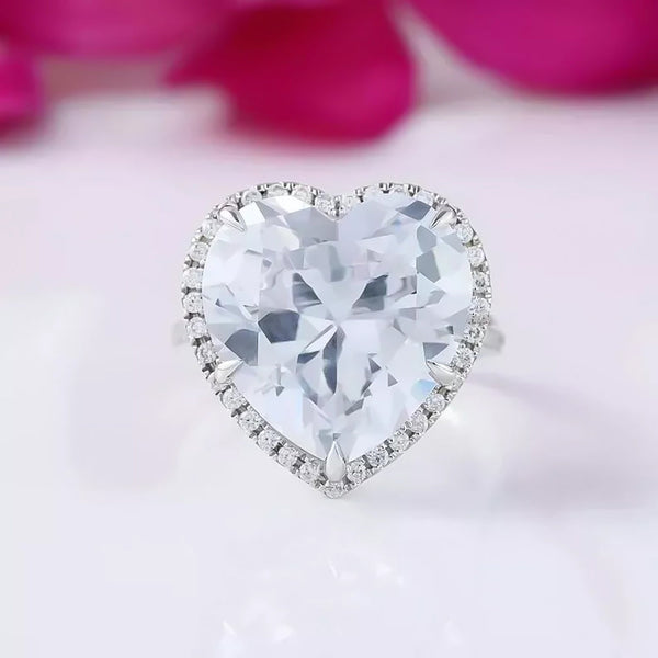 6.7ct DEW White Moissanite Heart Solitaire Ring