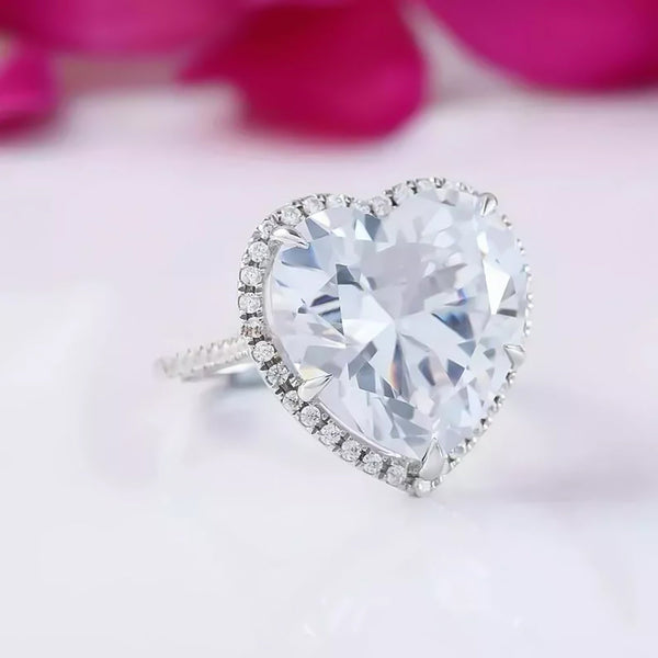 6.7ct DEW White Moissanite Heart Solitaire Ring