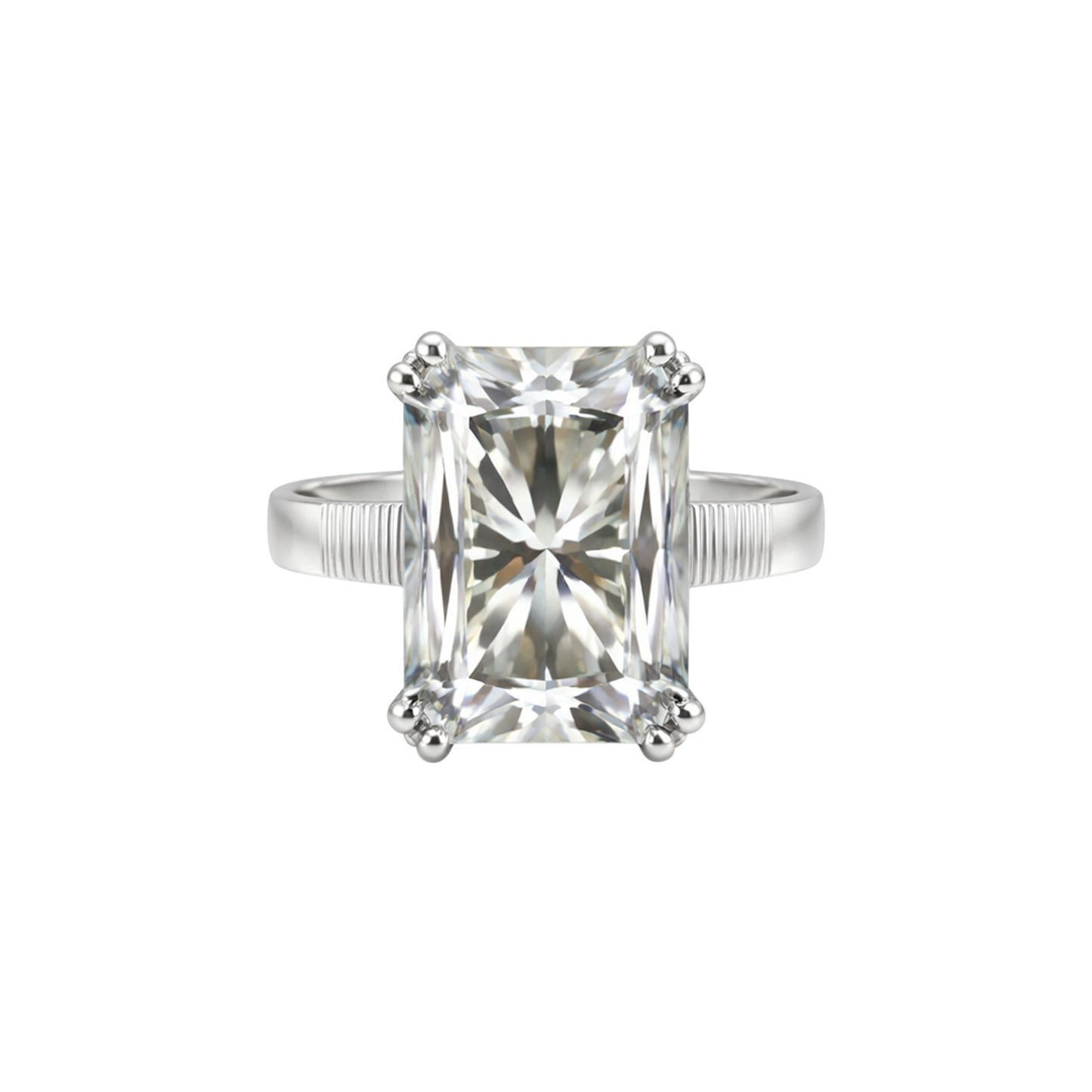 Top view of large emerald cut lab diamond showing step facets and VS1 clarity