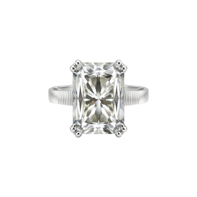 10.00 Ct Emerald Cut Lab Grown Diamond Ring — VS1 Clarity, 18k Gold Vermeil