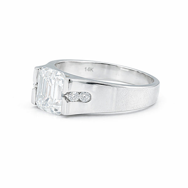 10.50 ct DEW Off White Moissanite Men’s Ring Gift for Groom or Husband 18K Gold Plated 18K Gold Plated