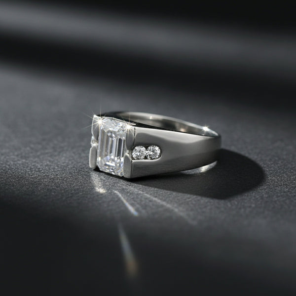 10.50 ct DEW Off White Moissanite Men’s Ring Gift for Groom or Husband 18K Gold Plated 18K Gold Plated