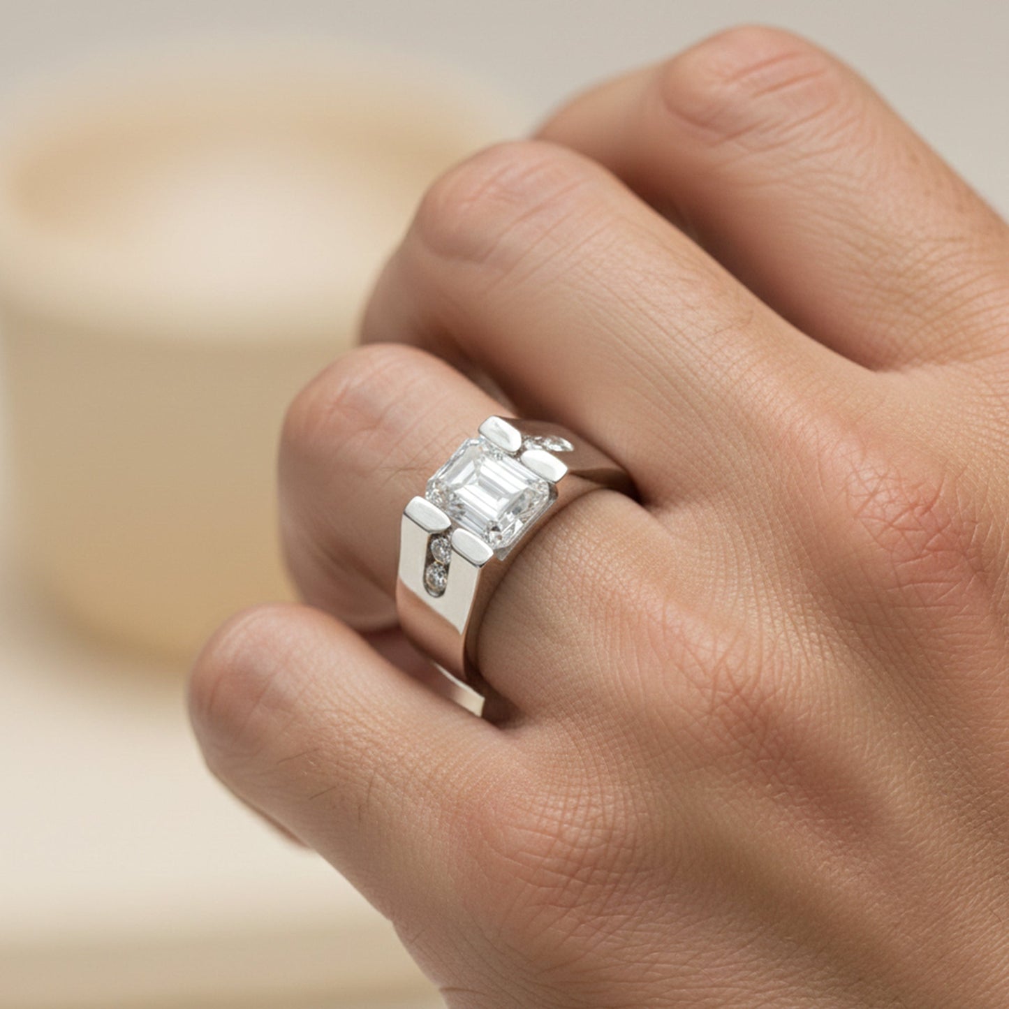 10.50 ct DEW Off White Moissanite Men’s Ring Gift for Groom or Husband 18K Gold Plated 18K Gold Plated