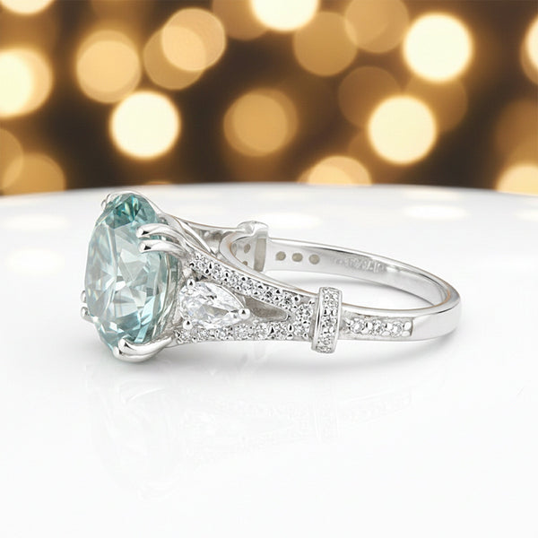 8.50 ct DEW Round Cut Blue Treated Moissanite Solitaire Ring in WOW 18K Gold Plated Ver 18K Gold Plated