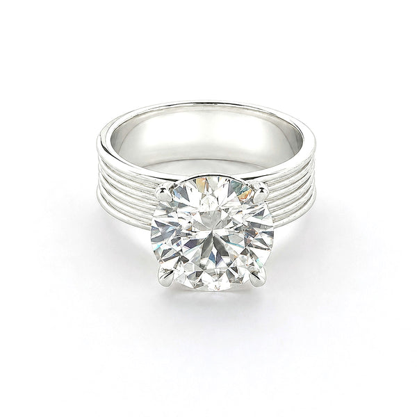 5.00 ct DEW White Round Cut Treated Moissanite Ring in Certified Beauty 18K Gold Plated