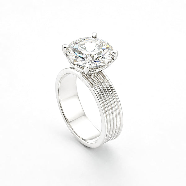 5.00 ct DEW White Round Cut Treated Moissanite Ring in Certified Beauty 18K Gold Plated