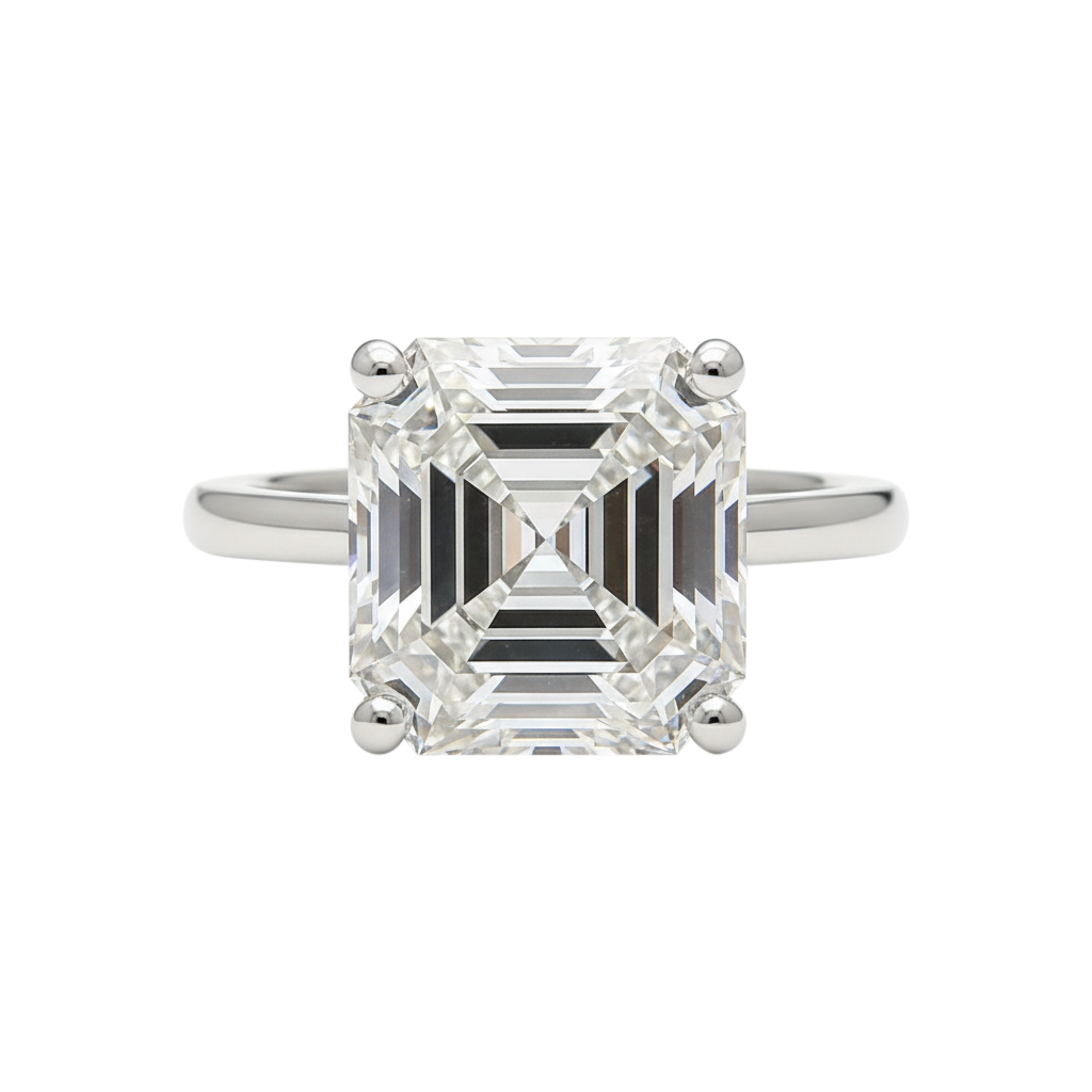 5.74 ct DEW Asscher Cut Off White Moissanite Ring in – Wedding Gift 18K Gold Plated Ver 18K Gold Plated