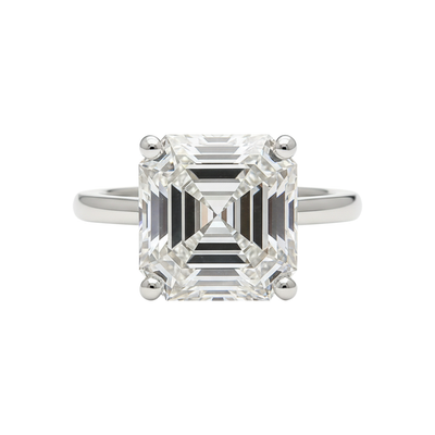 5.74 ct DEW Asscher Cut Off White Moissanite Ring in – Wedding Gift 18K Gold Plated Ver 18K Gold Plated