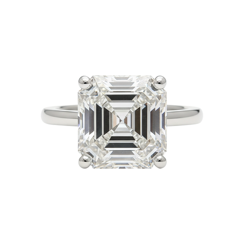 5.74 ct DEW Asscher Cut Off White Moissanite Ring in – Wedding Gift 18K Gold Plated Ver 18K Gold Plated