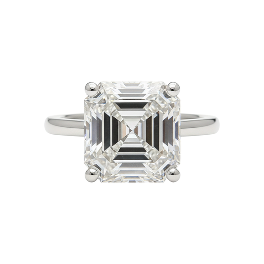 5.74 ct DEW Asscher Cut Off White Moissanite Ring in – Wedding Gift 18K Gold Plated Ver 18K Gold Plated