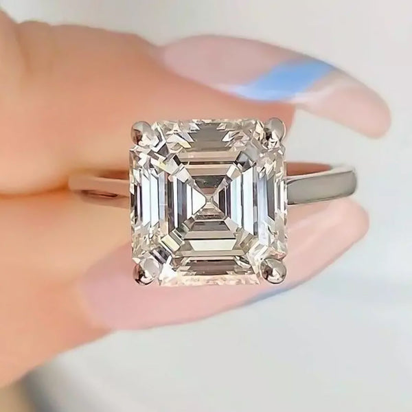 5.74ct DEW White Moissanite Asscher Solitaire Ring