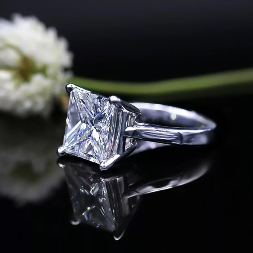 5.00ct DEW White Moissanite Princess Cut Solitaire Ring | 18K Gold Vermeil | GRA