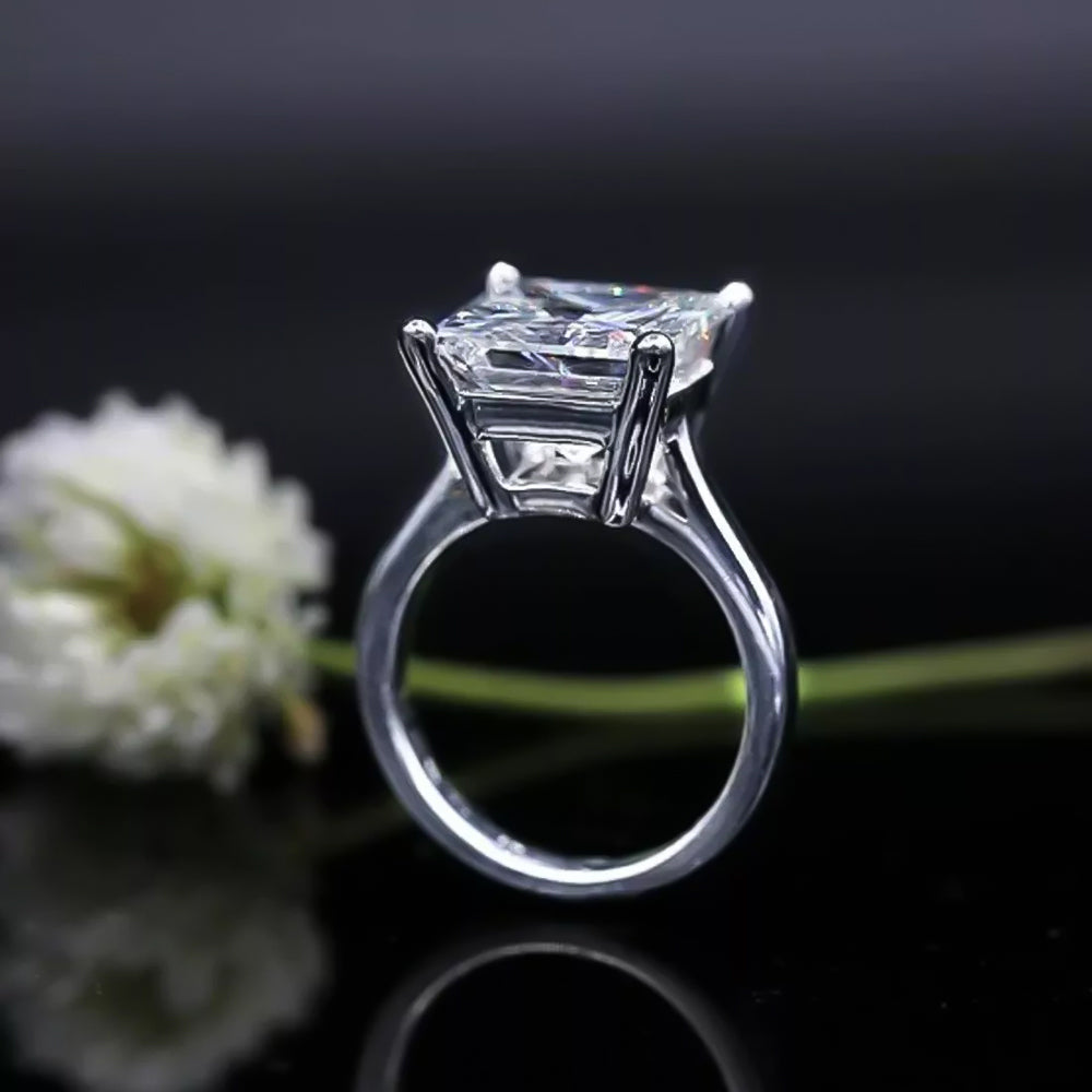 5.00ct DEW White Moissanite Princess Cut Solitaire Ring | 18K Gold Vermeil | GRA