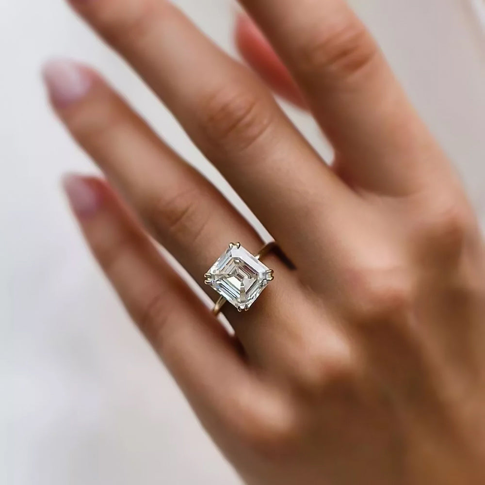 6.3ct DEW White Moissanite Asscher Solitaire Ring