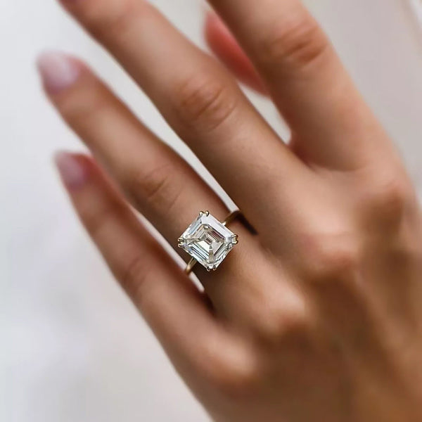 6.3ct DEW White Moissanite Asscher Solitaire Ring