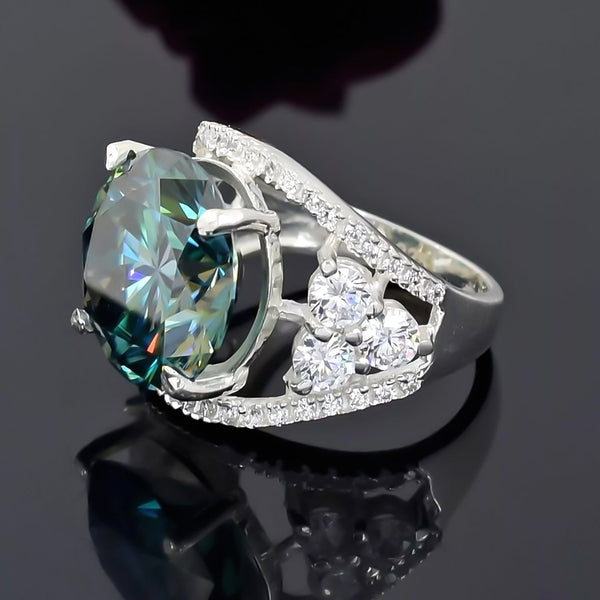 16.10 ct DEW Blue Moissanite Solitaire Ring Elegant Festival Gift for Her 18K Gold Plat 18K Gold Plated
