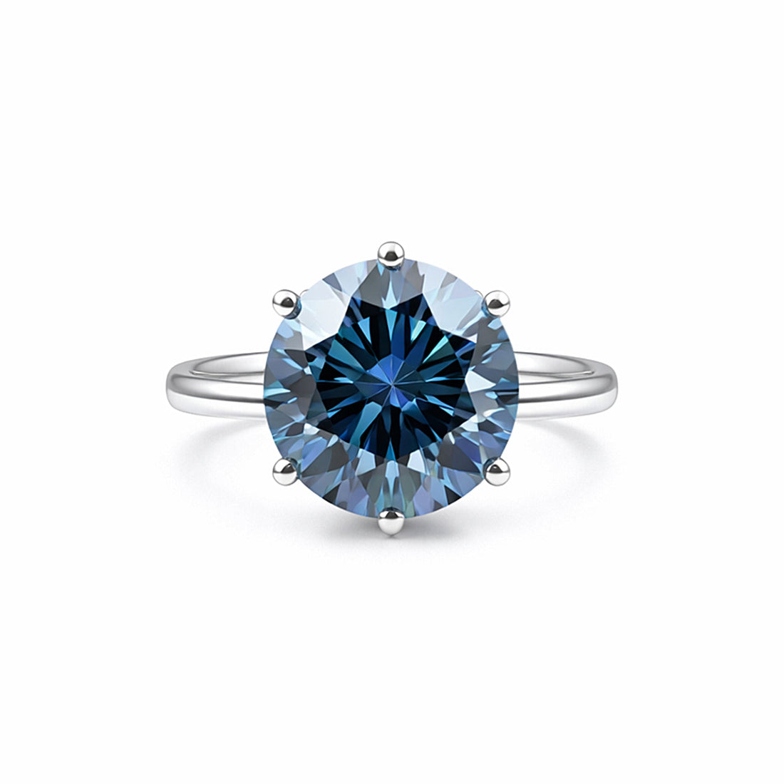 2.75 ct DEW Blue Moissanite Round Ring Engagement Gift Sparkling Shine 18K Gold Plated