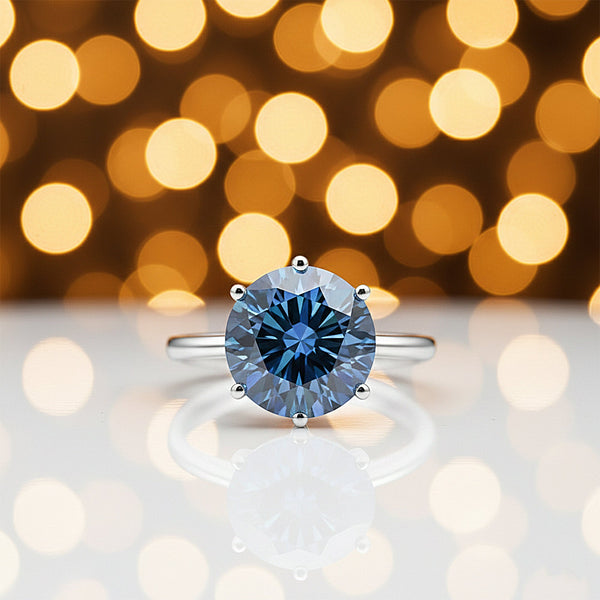 2.75ct DEW Blue Moissanite Round Solitaire Ring