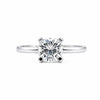 Side profile of 2.6ct cushion diamond ring on gold vermeil prong setting