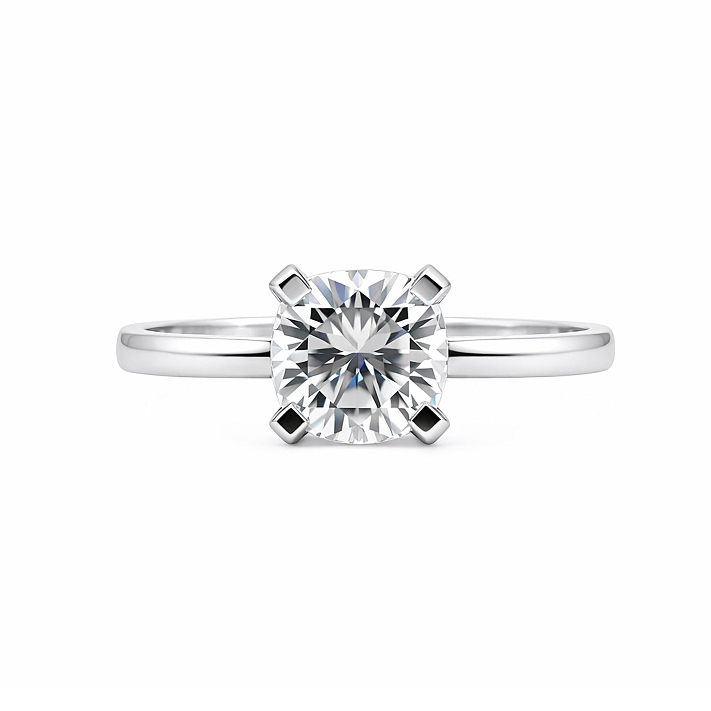 Side profile of 2.6ct cushion diamond ring on gold vermeil prong setting