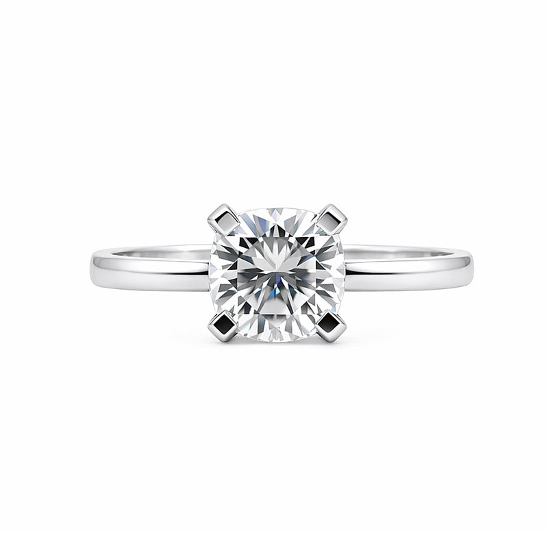 Side profile of 2.6ct cushion diamond ring on gold vermeil prong setting