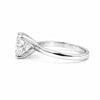 Cushion cut lab diamond ring worn on hand, vintage-inspired engagement style