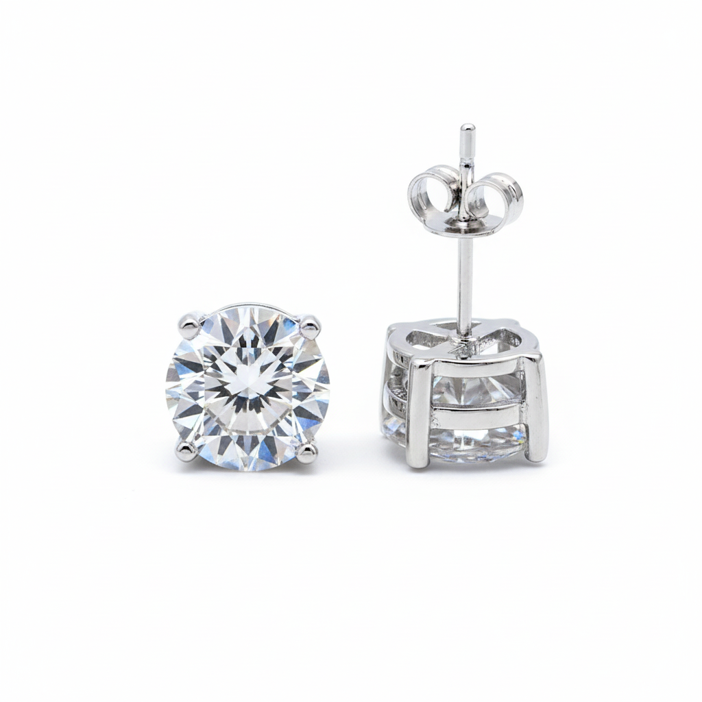 4.20ct DEW White Moissanite Round Solitaire Stud Earrings