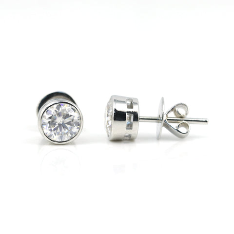 2.50 ct DEW Certified Treated White Moissanite Solitaire Stud Earrings in 18K Gold Plated Vermeil