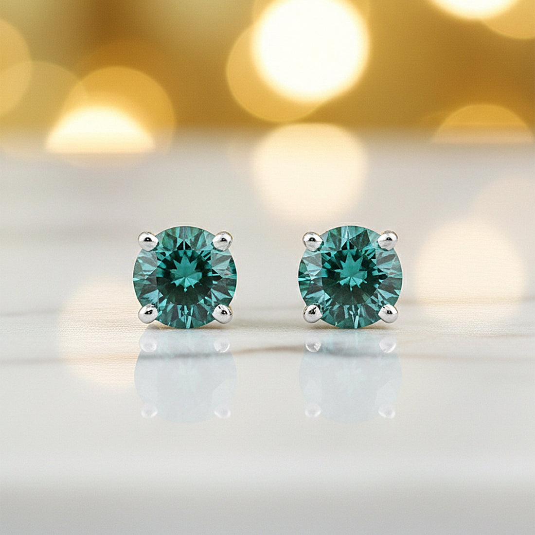 5.50 ct DEW Blue Moissanite Stud Earrings Gold Vermeil Statement Gift for Her Shine