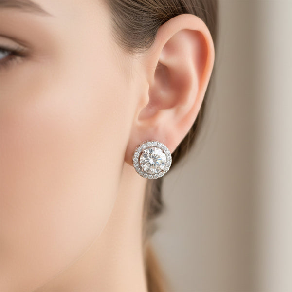 3.50 Ct Round Cut Lab Grown Diamond Stud Earrings — VS1 Clarity, 18k Gold Vermeil
