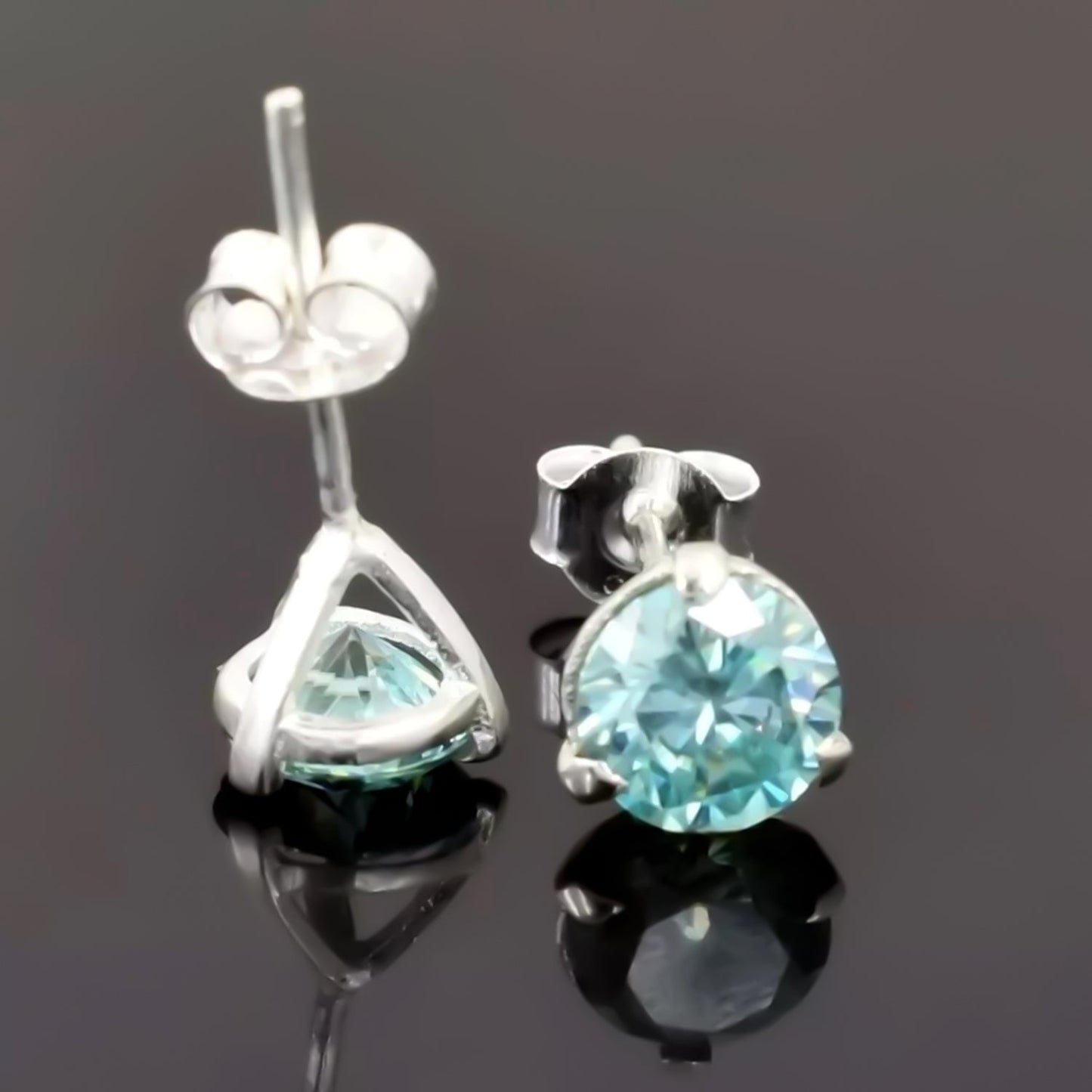 3.00 ct DEW Blue Moissanite Stud Earrings In Vermeil 925 Silver Gift for Her