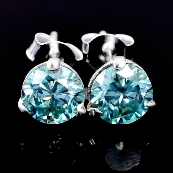 3.00 ct DEW Blue Moissanite Stud Earrings In Vermeil 925 Silver Gift for Her