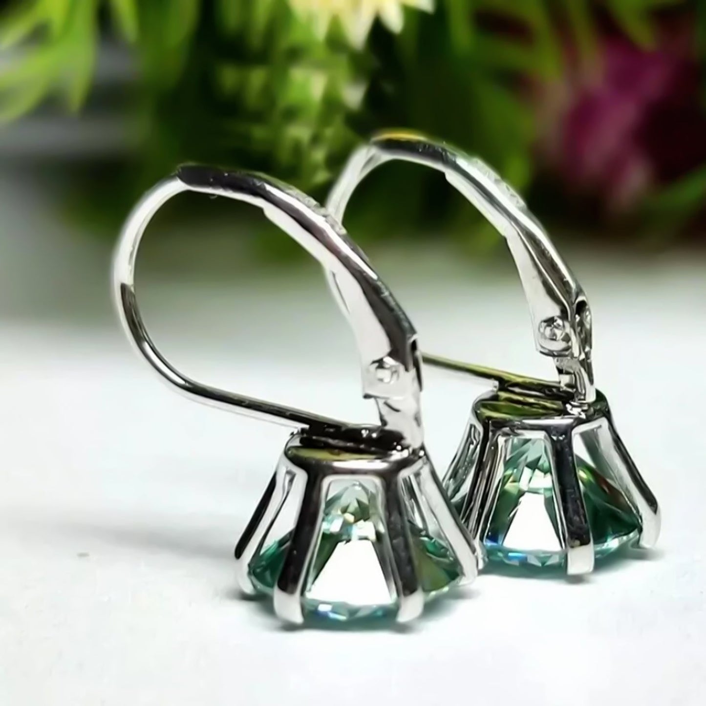 7.50 ct DEW Blue Moissanite Dangler Earrings Gold Vermeil Statement Gift for Her
