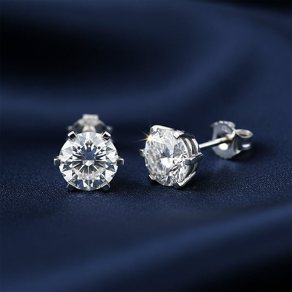 5.80 ct DEW Round Off-White Moissanite Stud Earrings Gold Vermeil – 4th July Offer