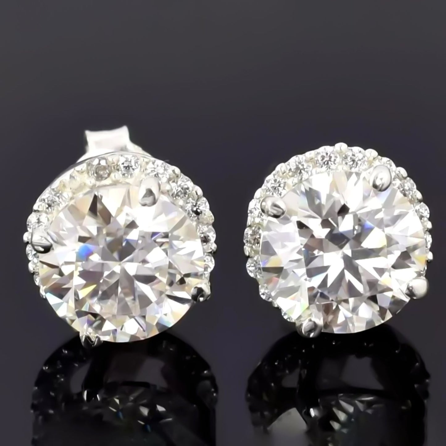 5.50 ct DEW Round Cut Off-White Moissanite Stud Gold Vermeil Certified Great Luster