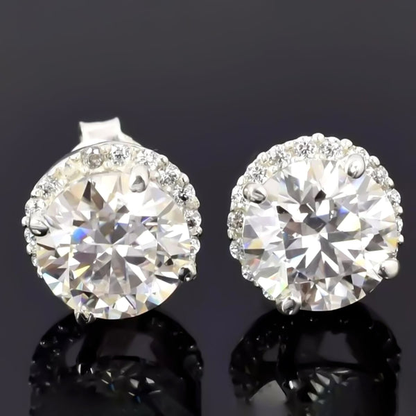 5.50 ct DEW Round Cut Off-White Moissanite Stud Gold Vermeil Certified Great Luster