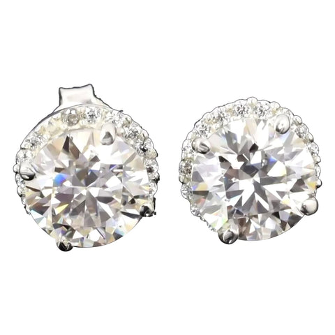 5.50 ct DEW Round Cut Off-White Moissanite Stud Gold Vermeil Certified Great Luster