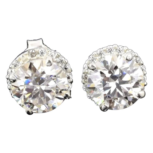 5.50 ct DEW Round Cut Off-White Moissanite Stud Gold Vermeil Certified Great Luster