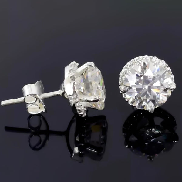 5.50 ct DEW Round Cut Off-White Moissanite Stud Gold Vermeil Certified Great Luster