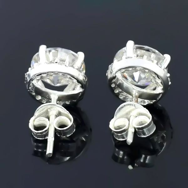 5.50 ct DEW Round Cut Off-White Moissanite Stud Gold Vermeil Certified Great Luster