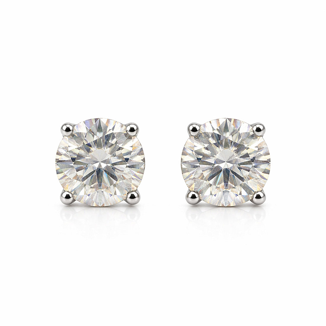 Certified 4.40 ct DEW Round Cut Treated White Moissanite Solitaire Stud Earrings in 18K Gold Plated Vermeil