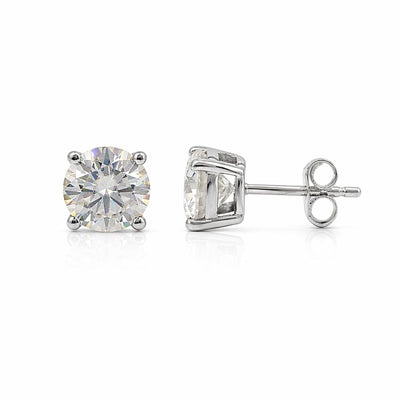 Certified 4.40 ct DEW Round Cut Treated White Moissanite Solitaire Stud Earrings in 18K Gold Plated Vermeil